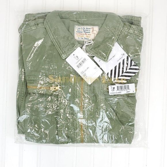 Free People x Sandrine Rose Zip Embroidered Denim Jumpsuit "California" in Army - Picture 2 of 8